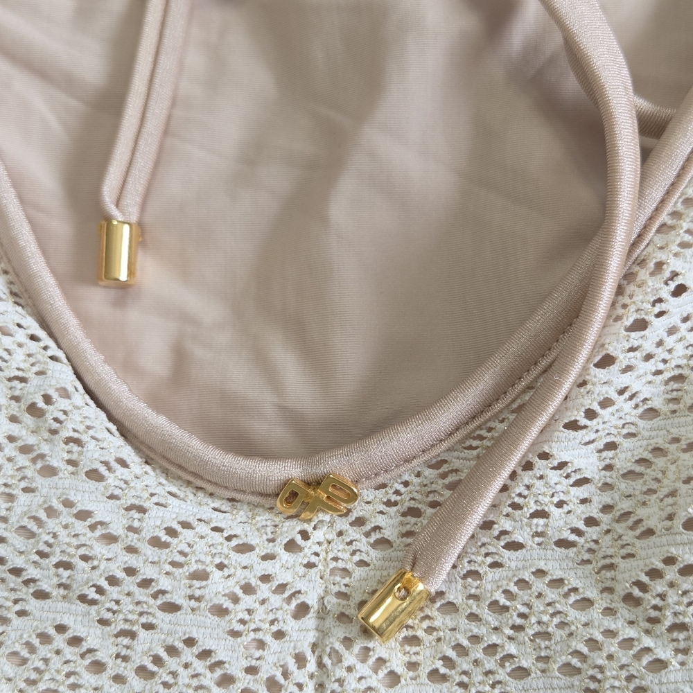 PQ Swim White+Gold One-Piece Swimsuit Sz L Coquette Soft Girl - Picture 14 of 16